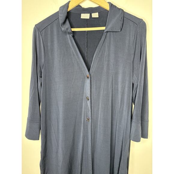 Chicos Travelers Size 2P US 12/14P Duster Cardigan Long Sleeve Blue 3 Button - Picture 2 of 11